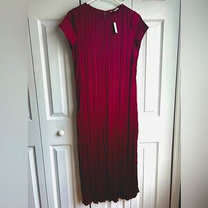 NWT Madewell Slip Midi BOUTIQUE Dress in Plisse Mulberry Wine